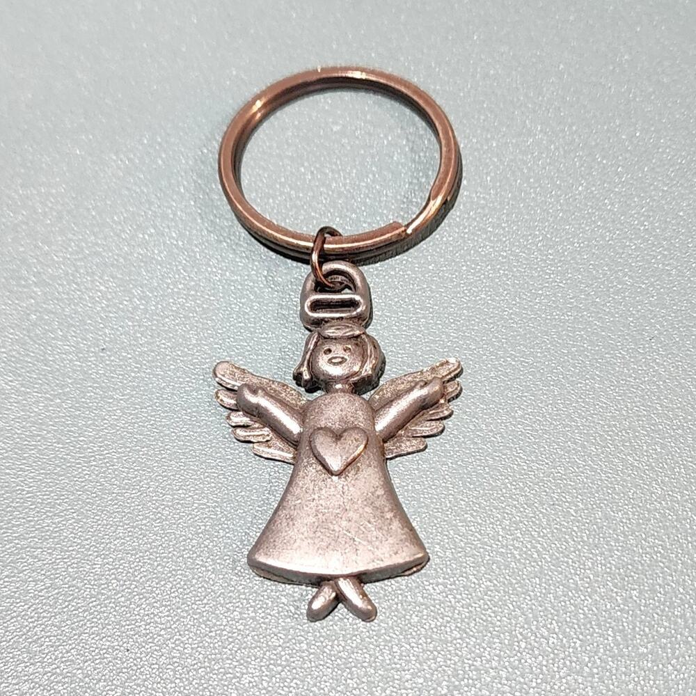 Vintage Pewter Guardian Angel Heart Open Arms Key Chain